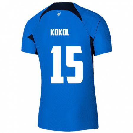 Kandiny Hombre Camiseta Eslovenia Luka Kokol #15 Azul 2ª Equipación 24-26 La Camisa Chile
