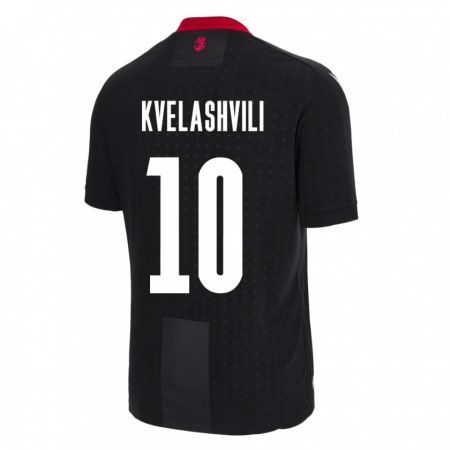 Kandiny Hombre Camiseta Georgia Nikoloz Kvelashvili #10 Negro 2ª Equipación 24-26 La Camisa Chile