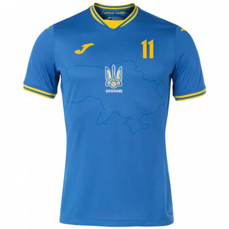 Kandiny Hombre Camiseta Ucrania Artem Dovbyk #11 Azul 2ª Equipación 24-26 La Camisa Chile