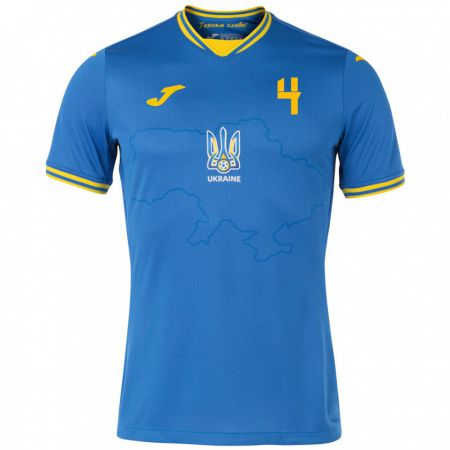 Kandiny Hombre Camiseta Ucrania Maksym Dyachuk #4 Azul 2ª Equipación 24-26 La Camisa Chile