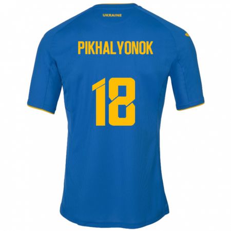 Kandiny Hombre Camiseta Ucrania Oleksandr Pikhalyonok #18 Azul 2ª Equipación 24-26 La Camisa Chile