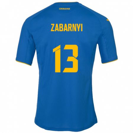 Kandiny Hombre Camiseta Ucrania Ilya Zabarnyi #13 Azul 2ª Equipación 24-26 La Camisa Chile