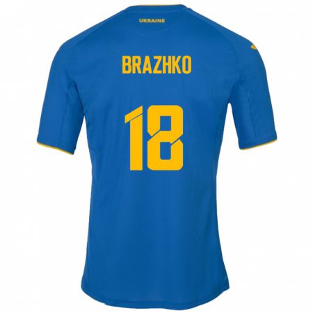 Kandiny Hombre Camiseta Ucrania Volodymyr Brazhko #18 Azul 2ª Equipación 24-26 La Camisa Chile