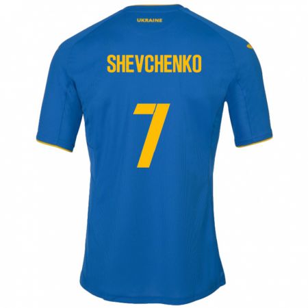 Kandiny Hombre Camiseta Ucrania Kristian Shevchenko #7 Azul 2ª Equipación 24-26 La Camisa Chile