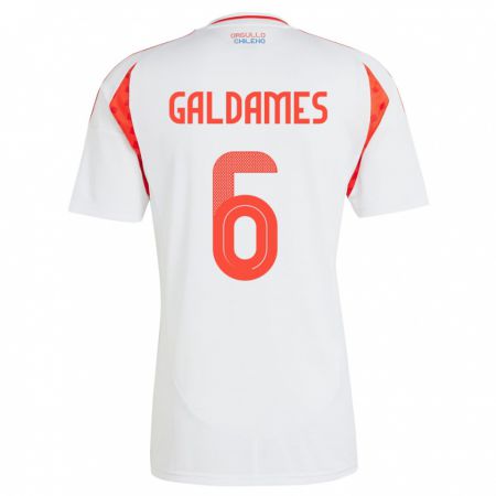 Kandiny Hombre Camiseta Chile Thomas Galdames #6 Blanco 2ª Equipación 24-26 La Camisa Chile