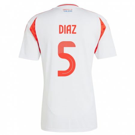 Kandiny Hombre Camiseta Chile Paulo Díaz #5 Blanco 2ª Equipación 24-26 La Camisa Chile