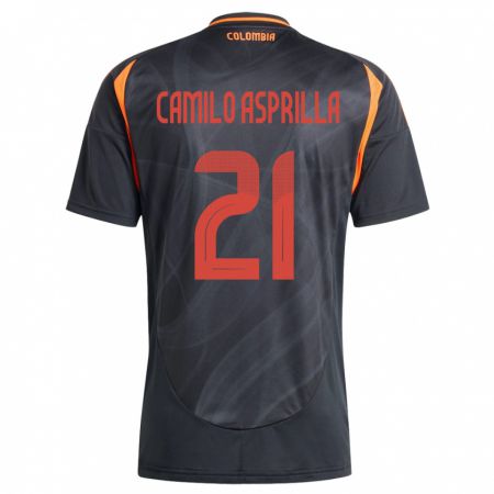 Kandiny Hombre Camiseta Colombia Juan Camilo Asprilla #21 Negro 2ª Equipación 24-26 La Camisa Chile