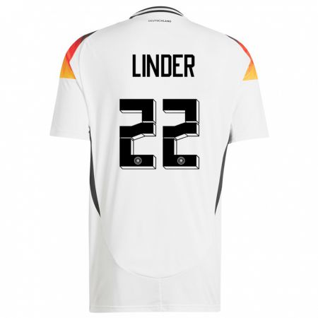 Kandiny Mujer Camiseta Alemania Sarai Linder #22 Blanco 1ª Equipación 24-26 La Camisa Chile