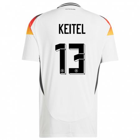 Kandiny Mujer Camiseta Alemania Yannik Keitel #13 Blanco 1ª Equipación 24-26 La Camisa Chile