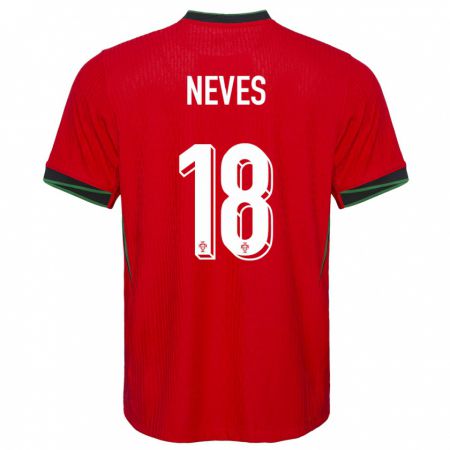 Kandiny Mujer Camiseta Portugal Ruben Neves #18 Rojo 1ª Equipación 24-26 La Camisa Chile