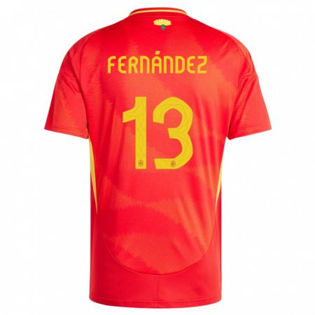 Kandiny Mujer Camiseta España Cesar Fernandez #13 Rojo 1ª Equipación 24-26 La Camisa Chile