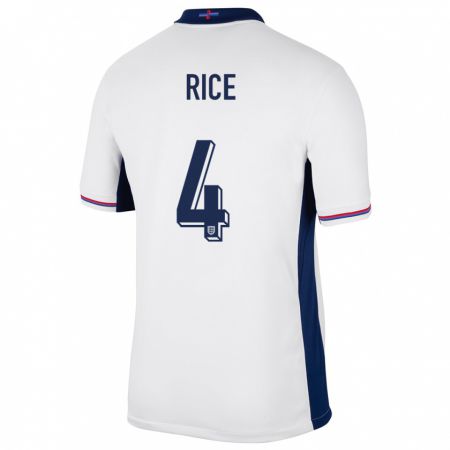 Kandiny Mujer Camiseta Inglaterra Declan Rice #4 Blanco 1ª Equipación 24-26 La Camisa Chile