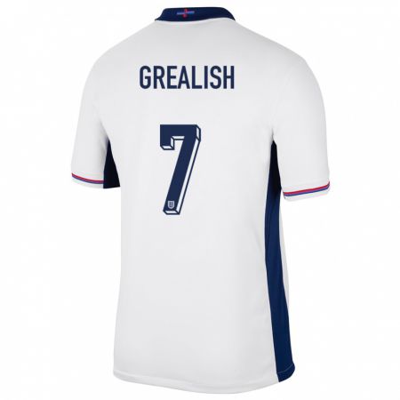 Kandiny Mujer Camiseta Inglaterra Jack Grealish #7 Blanco 1ª Equipación 24-26 La Camisa Chile