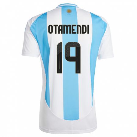 Kandiny Mujer Camiseta Argentina Nicolas Otamendi #19 Blanco Azul 1ª Equipación 24-26 La Camisa Chile