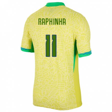 Kandiny Mujer Camiseta Brasil Raphinha #11 Amarillo 1ª Equipación 24-26 La Camisa Chile