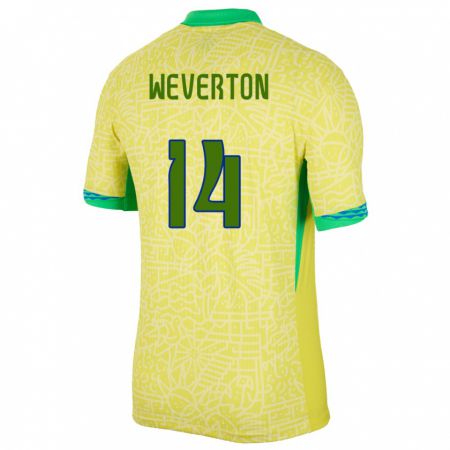 Kandiny Mujer Camiseta Brasil Weverton #14 Amarillo 1ª Equipación 24-26 La Camisa Chile