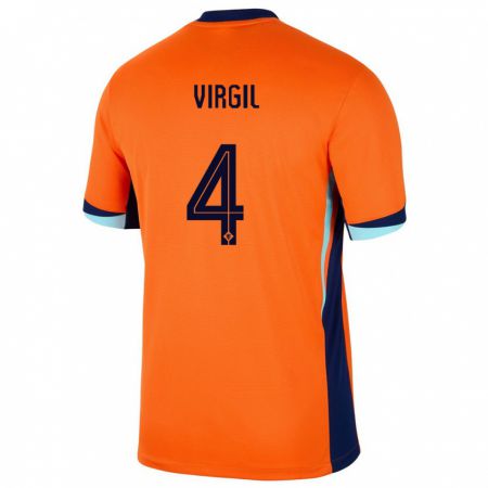 Kandiny Mujer Camiseta Países Bajos Virgil Van Dijk #4 Naranja 1ª Equipación 24-26 La Camisa Chile
