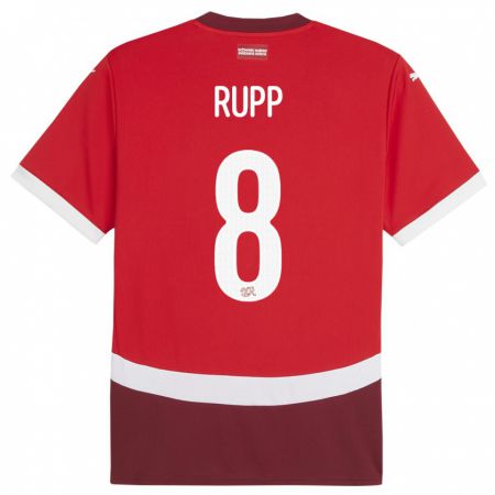 Kandiny Mujer Camiseta Suiza Noah Rupp #8 Rojo 1ª Equipación 24-26 La Camisa Chile