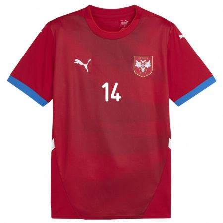 Kandiny Mujer Camiseta Serbia Aleksa Terzic #14 Rojo 1ª Equipación 24-26 La Camisa Chile