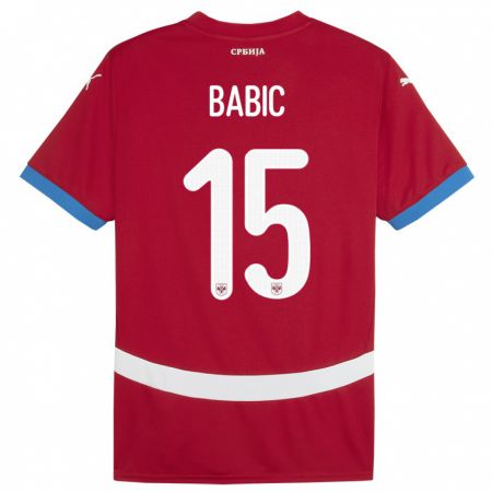 Kandiny Mujer Camiseta Serbia Srdjan Babic #15 Rojo 1ª Equipación 24-26 La Camisa Chile