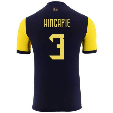 Kandiny Mujer Camiseta Ecuador Piero Hincapie #3 Amarillo 1ª Equipación 24-26 La Camisa Chile