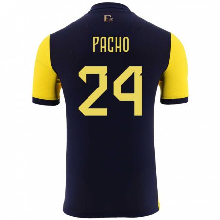 Kandiny Mujer Camiseta Ecuador William Pacho #24 Amarillo 1ª Equipación 24-26 La Camisa Chile