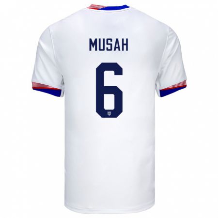 Kandiny Mujer Camiseta Estados Unidos Yunus Musah #6 Blanco 1ª Equipación 24-26 La Camisa Chile