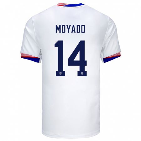 Kandiny Mujer Camiseta Estados Unidos Bryan Moyado #14 Blanco 1ª Equipación 24-26 La Camisa Chile