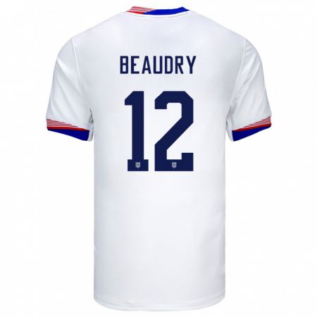 Kandiny Mujer Camiseta Estados Unidos Adam Beaudry #12 Blanco 1ª Equipación 24-26 La Camisa Chile