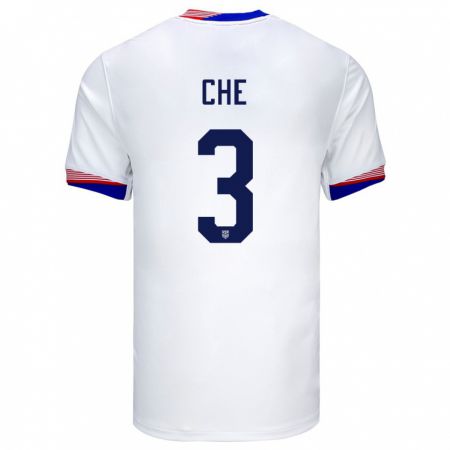 Kandiny Mujer Camiseta Estados Unidos Justin Che #3 Blanco 1ª Equipación 24-26 La Camisa Chile
