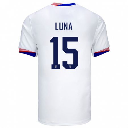Kandiny Mujer Camiseta Estados Unidos Diego Luna #15 Blanco 1ª Equipación 24-26 La Camisa Chile