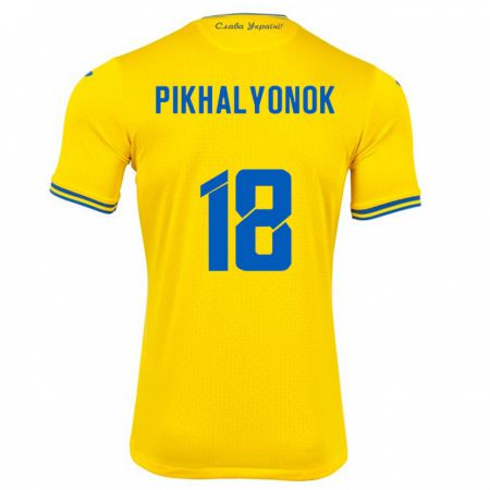 Kandiny Mujer Camiseta Ucrania Oleksandr Pikhalyonok #18 Amarillo 1ª Equipación 24-26 La Camisa Chile