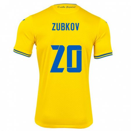 Kandiny Mujer Camiseta Ucrania Oleksandr Zubkov #20 Amarillo 1ª Equipación 24-26 La Camisa Chile