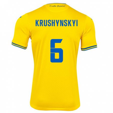 Kandiny Mujer Camiseta Ucrania Borys Krushynskyi #6 Amarillo 1ª Equipación 24-26 La Camisa Chile
