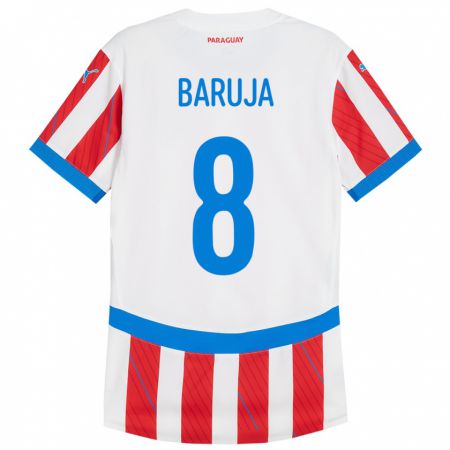 Kandiny Mujer Camiseta Paraguay Fabrizio Baruja #8 Blanco Rojo 1ª Equipación 24-26 La Camisa Chile