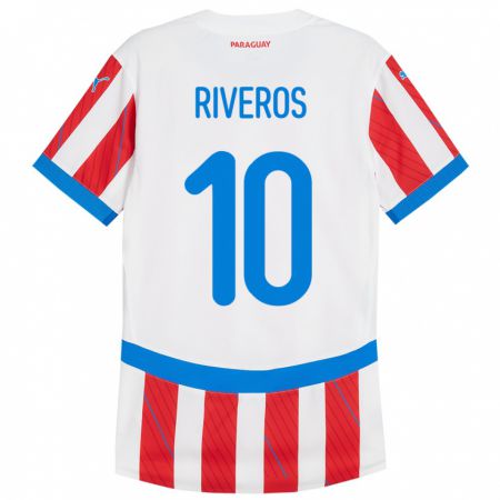 Kandiny Mujer Camiseta Paraguay Paulo Riveros #10 Blanco Rojo 1ª Equipación 24-26 La Camisa Chile