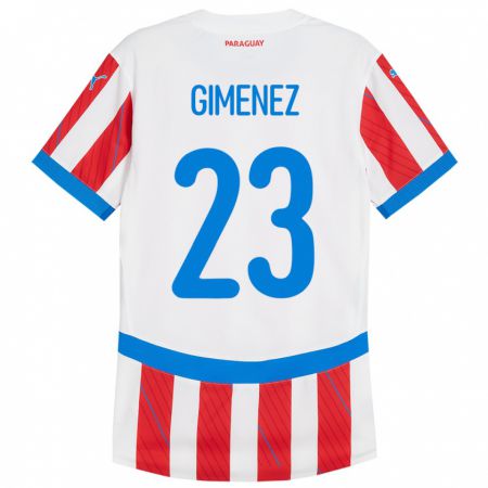 Kandiny Mujer Camiseta Paraguay Miguel Giménez #23 Blanco Rojo 1ª Equipación 24-26 La Camisa Chile