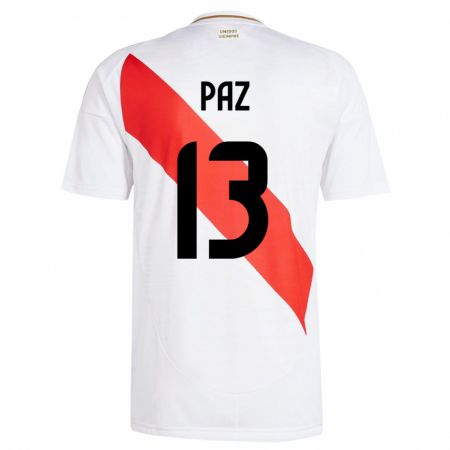 Kandiny Mujer Camiseta Perú Braidy Paz #13 Blanco 1ª Equipación 24-26 La Camisa Chile
