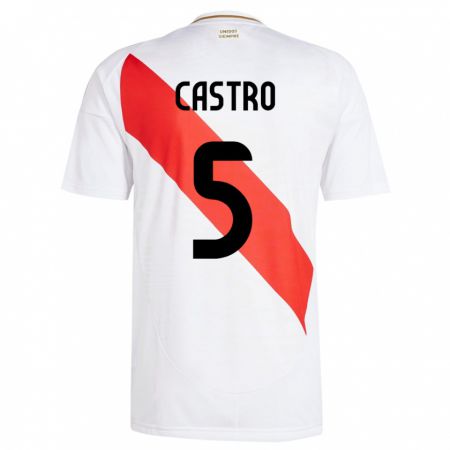 Kandiny Mujer Camiseta Perú Rosa Castro #5 Blanco 1ª Equipación 24-26 La Camisa Chile