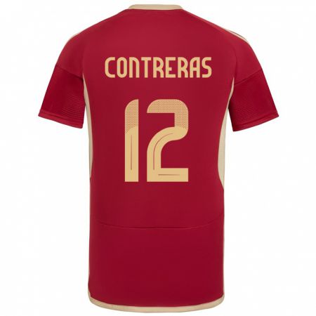 Kandiny Mujer Camiseta Venezuela José Contreras #12 Borgoña 1ª Equipación 24-26 La Camisa Chile