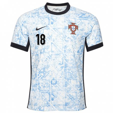 Kandiny Mujer Camiseta Portugal Andre Gomes #18 Crema Azul 2ª Equipación 24-26 La Camisa Chile