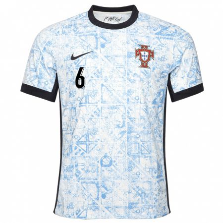 Kandiny Mujer Camiseta Portugal Vasco Santos #6 Crema Azul 2ª Equipación 24-26 La Camisa Chile