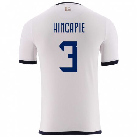 Kandiny Mujer Camiseta Ecuador Piero Hincapie #3 Blanco 2ª Equipación 24-26 La Camisa Chile