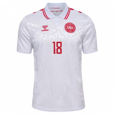 Kandiny Mujer Camiseta Dinamarca Mads Enggard #18 Blanco 2ª Equipación 24-26 La Camisa Chile