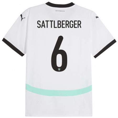 Kandiny Mujer Camiseta Austria Nikolas Sattlberger #6 Blanco 2ª Equipación 24-26 La Camisa Chile