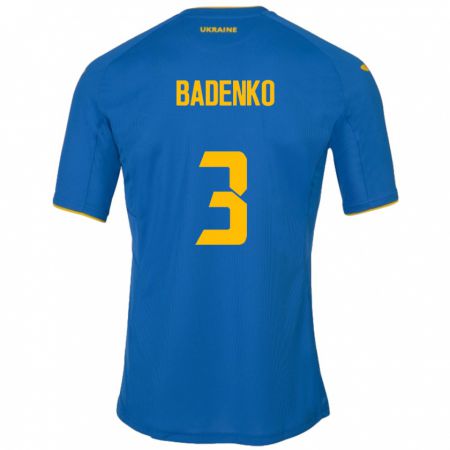Kandiny Mujer Camiseta Ucrania Ilya Badenko #3 Azul 2ª Equipación 24-26 La Camisa Chile
