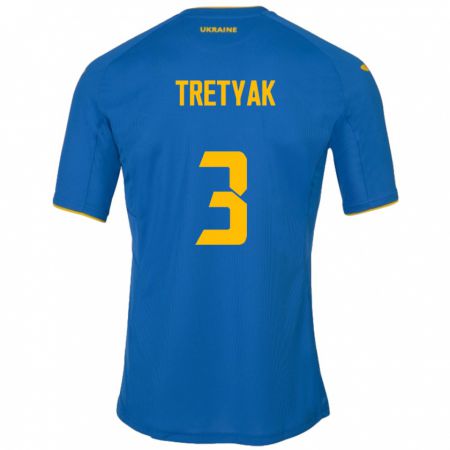 Kandiny Mujer Camiseta Ucrania Demyan Tretyak #3 Azul 2ª Equipación 24-26 La Camisa Chile