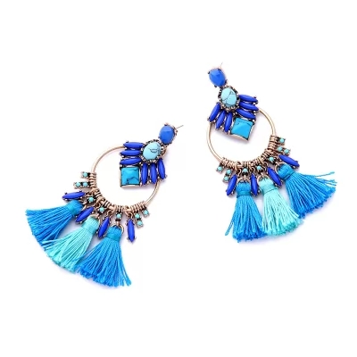 Kandiny - Personality tassel treasure blue gemstone Earrings