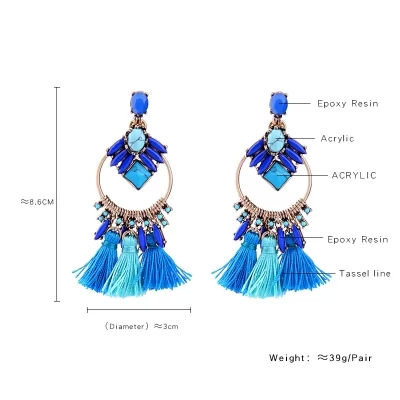 Kandiny - Personality tassel treasure blue gemstone Earrings