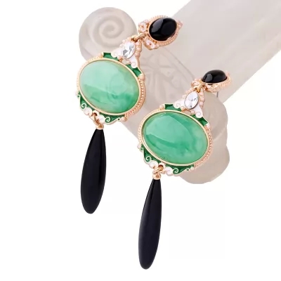 Kandiny - Emerald green gemstone pendant Earrings 00740